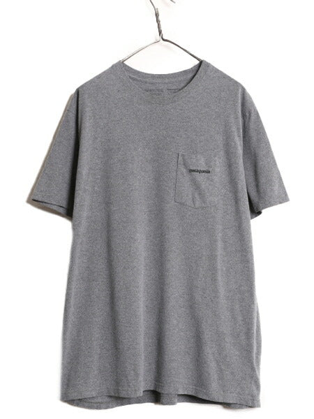 19年製 パタゴニア ポケット付き 両面 プリント 半袖 Tシャツ メンズ L / Patagonia アウトドア ポケT P6 ボックスロゴ バックプリント 灰