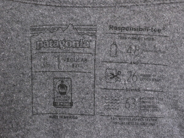 19年製 パタゴニア ポケット付き 両面 プリント 半袖 Tシャツ メンズ L / Patagonia アウトドア ポケT P6 ボックスロゴ バックプリント 灰