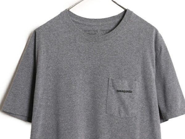 19年製 パタゴニア ポケット付き 両面 プリント 半袖 Tシャツ メンズ L / Patagonia アウトドア ポケT P6 ボックスロゴ バックプリント 灰