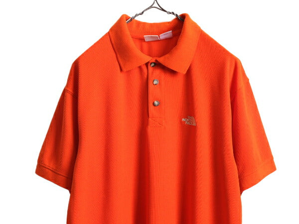 ノースフェイス 半袖 ポロシャツ メンズ L / The North Face アウトドア 半袖シャツ ストレッチ ワンポイント ボックス オレンジ ロゴ刺繍