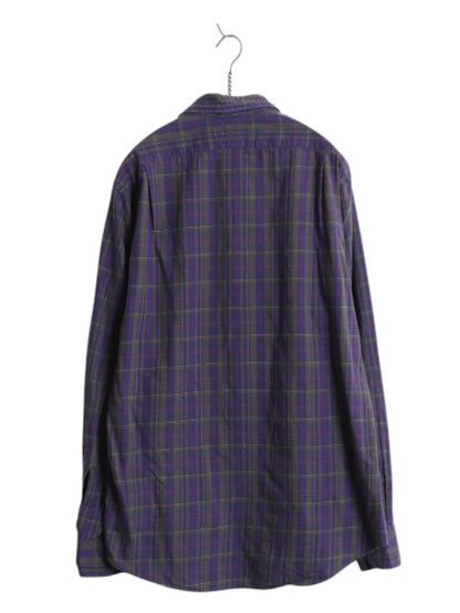 90s ポロ ラルフローレン チェック 長袖 シャツ メンズ L 古着 オールド 長袖シャツ 薄手 コットン ポニー無し マルチカラー シンプル 細身