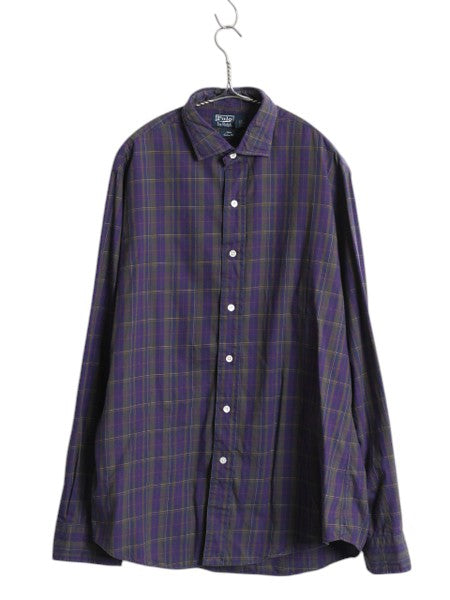 90s ポロ ラルフローレン チェック 長袖 シャツ メンズ L 古着 オールド 長袖シャツ 薄手 コットン ポニー無し マルチカラー シンプル 細身