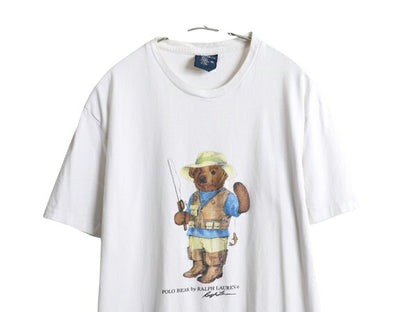 90s ポロベア ポロ ラルフローレン プリント 半袖 Tシャツ メンズ レディース S / オールド キャラクター シングルステッチ カットソー 白