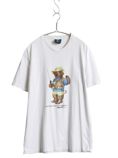 90s ポロベア ポロ ラルフローレン プリント 半袖 Tシャツ メンズ レディース S / オールド キャラクター シングルステッチ カットソー 白