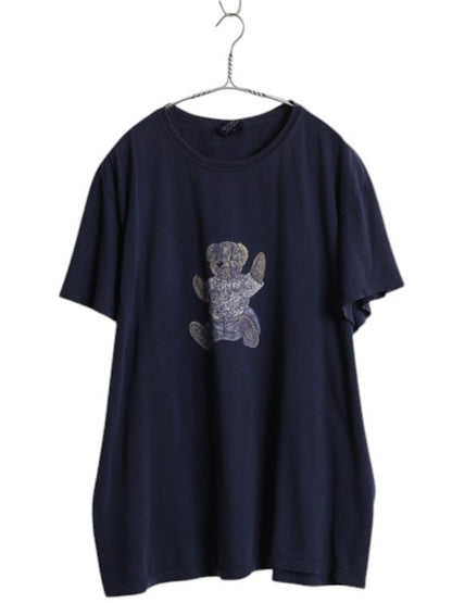 90s ポロベア ポロスポーツ ラルフローレン プリント 半袖 Tシャツ メンズ XL / 古着 オールド キャラクター クルーネック 紺 大きいサイズ
