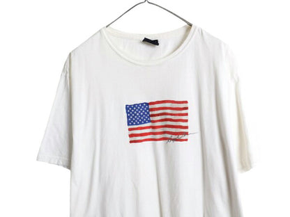 90s ポロスポーツ ラルフローレン 星条旗 プリント 半袖 Tシャツ メンズ XL / オールド アート イラスト 大きいサイズ カットソー ホワイト