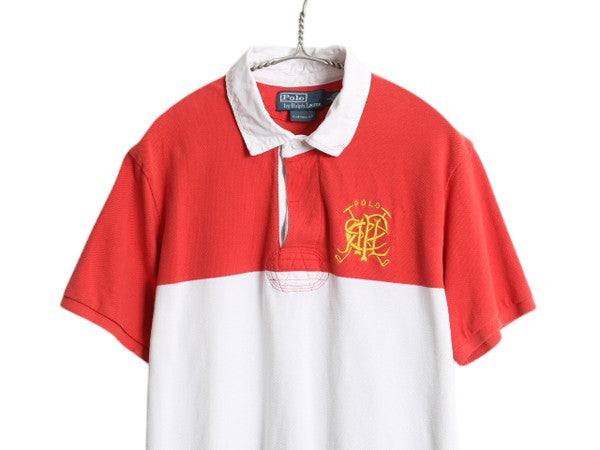 90s ポロ ラルフローレン ボーダー 鹿の子 半袖 ポロシャツ メンズ L / オールド 半袖シャツ ラガーシャツ タイプ ワンポイント カットソー