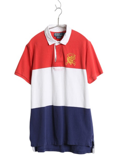 90s ポロ ラルフローレン ボーダー 鹿の子 半袖 ポロシャツ メンズ L / オールド 半袖シャツ ラガーシャツ タイプ ワンポイント カットソー