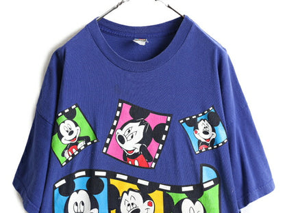 90s 大きいサイズ XL 程■ ディズニー オフィシャル ミッキー プリント 半袖 Tシャツ メンズ レディース / 90年代 DISNEY キャラクター 青