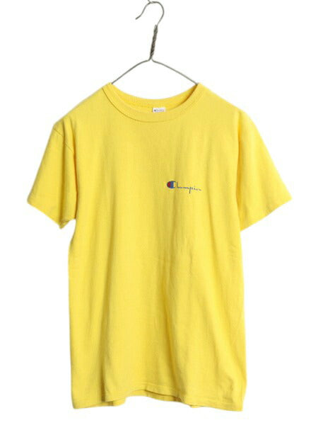 80s USA製 チャンピオン 半袖 Tシャツ メンズ М 小さめ S 程/ ヴィンテージ 100% コットン ワンポイント ヘビーウェイト スクリプト ロゴ