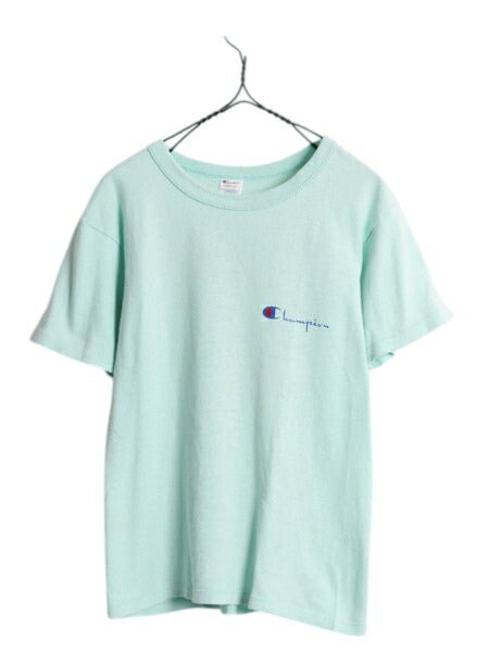 80s USA製 チャンピオン 半袖 Tシャツ レディース S / ヴィンテージ 100% コットン ワンポイント ヘビーウェイト 目付き スクリプト ロゴ
