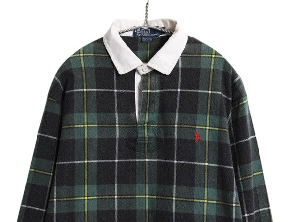 90s ポロ ラルフローレン チェック 長袖 ラガーシャツ メンズ М / オールド ラグビー 長袖シャツ ポロシャツ ヘビーウェイト マルチカラー