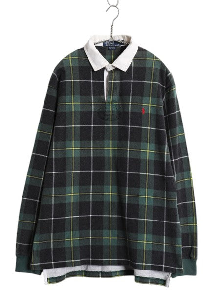 90s ポロ ラルフローレン チェック 長袖 ラガーシャツ メンズ М / オールド ラグビー 長袖シャツ ポロシャツ ヘビーウェイト マルチカラー