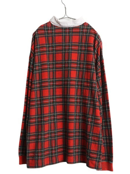 90s オールド ギャップ チェック 長袖 ラガーシャツ メンズ XL 旧タグ ラグビー 長袖シャツ コットン ボックス マルチカラー 大きいサイズ