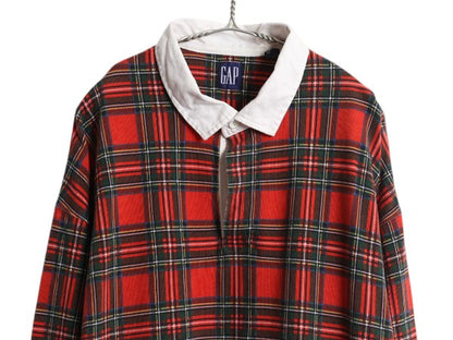 90s オールド ギャップ チェック 長袖 ラガーシャツ メンズ XL 旧タグ ラグビー 長袖シャツ コットン ボックス マルチカラー 大きいサイズ