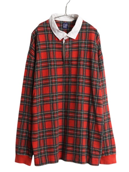 90s オールド ギャップ チェック 長袖 ラガーシャツ メンズ XL 旧タグ ラグビー 長袖シャツ コットン ボックス マルチカラー 大きいサイズ
