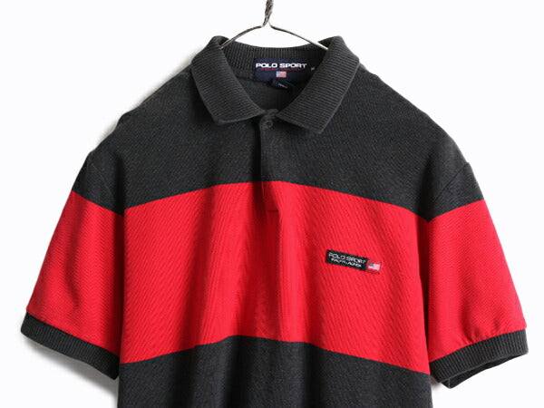 90s ■ ポロスポーツ ラルフローレン ボーダー 半袖 ポロシャツ メンズ M / 90年代 オールド POLO SPORT ポロ 半袖シャツ 2トーン 星条旗