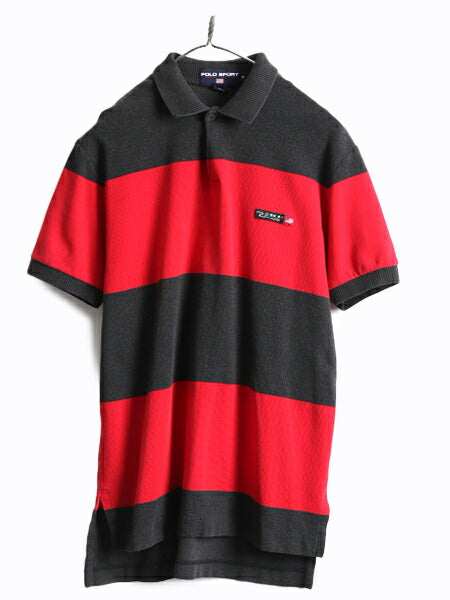 90s ■ ポロスポーツ ラルフローレン ボーダー 半袖 ポロシャツ メンズ M / 90年代 オールド POLO SPORT ポロ 半袖シャツ 2トーン 星条旗
