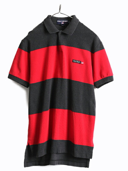 90s ■ ポロスポーツ ラルフローレン ボーダー 半袖 ポロシャツ メンズ M / 90年代 オールド POLO SPORT ポロ 半袖シャツ 2トーン 星条旗