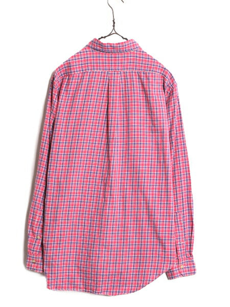 90s ラルフローレン チェック 長袖 ボタンダウン シャツ メンズ М 90年代 オールド ポロ 長袖シャツ ワンポイント コットン マルチカラー