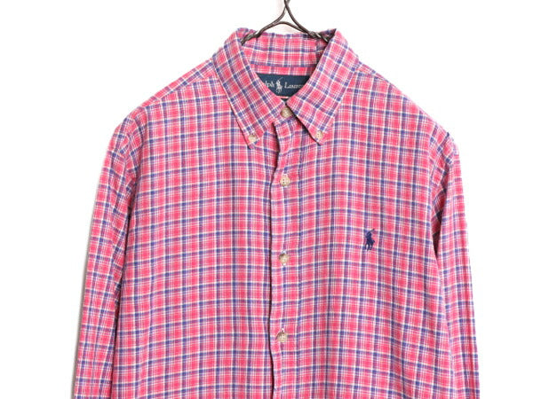 90s ラルフローレン チェック 長袖 ボタンダウン シャツ メンズ М 90年代 オールド ポロ 長袖シャツ ワンポイント コットン マルチカラー