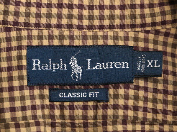 90s ラルフローレン ギンガム チェック 長袖 ボタンダウン シャツ メンズ XL 古着 90年代 オールド ポロ コットン ワンポイント 長袖シャツ