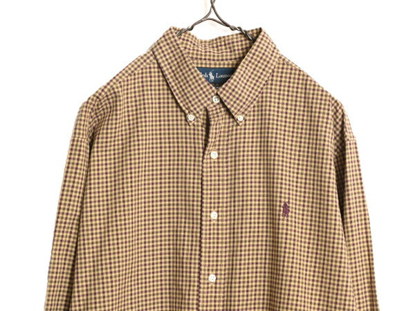 90s ラルフローレン ギンガム チェック 長袖 ボタンダウン シャツ メンズ XL 古着 90年代 オールド ポロ コットン ワンポイント 長袖シャツ