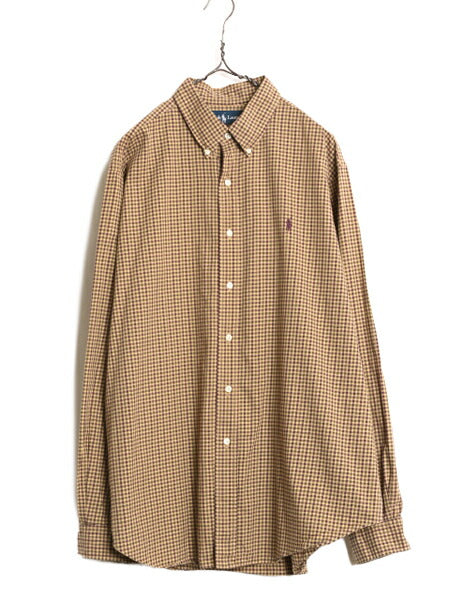 90s ラルフローレン ギンガム チェック 長袖 ボタンダウン シャツ メンズ XL 古着 90年代 オールド ポロ コットン ワンポイント 長袖シャツ