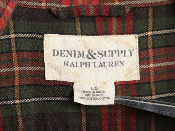 デニム&サプライ ラルフローレン チェック 長袖 シャツ メンズ L ポロ DENIM&SUPPLY コットン マチ付き ヴィンテージ モデル マルチカラー