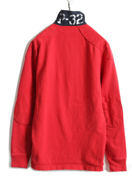 ビンテージ加工 ■ ポロ ラルフローレン ポケット付き 長袖 ラガー シャツ メンズ S / 古着 POLO ラグビーシャツ 長袖シャツ 2トーン 赤 黒