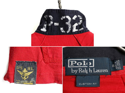 ビンテージ加工 ■ ポロ ラルフローレン ポケット付き 長袖 ラガー シャツ メンズ S / 古着 POLO ラグビーシャツ 長袖シャツ 2トーン 赤 黒