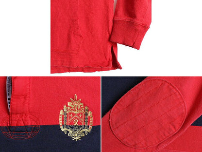 ビンテージ加工 ■ ポロ ラルフローレン ポケット付き 長袖 ラガー シャツ メンズ S / 古着 POLO ラグビーシャツ 長袖シャツ 2トーン 赤 黒