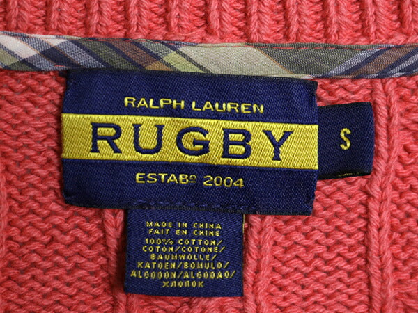 RUGBY ラルフローレン コットン ケーブル ニット セーター メンズ レディース S / ポロ ラグビー 無地 ヘビーウェイト クルーネック ピンク