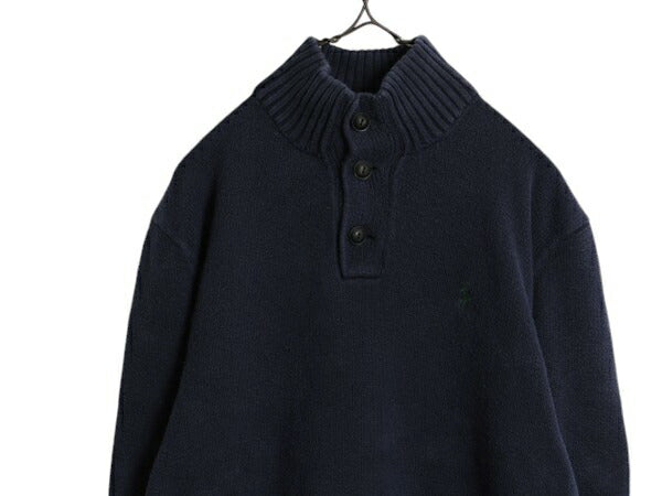 00s ポロ ラルフローレン ハイネック コットン ニット セーター メンズ レディース М / 00年代 ヘンリーネック プルオーバー ワンポイント