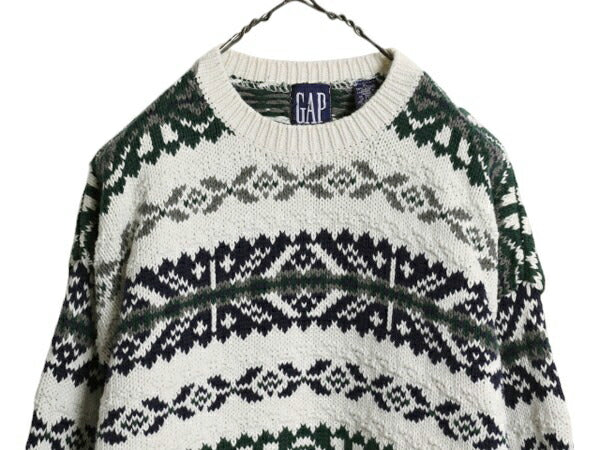90s OLD GAP ノルディック 立体編み コットン ニット セーター メンズ XL オールド ギャップ 大きいサイズ 3D ヘビーウェイト マルチカラー