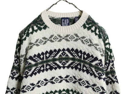 90s OLD GAP ノルディック 立体編み コットン ニット セーター メンズ XL オールド ギャップ 大きいサイズ 3D ヘビーウェイト マルチカラー