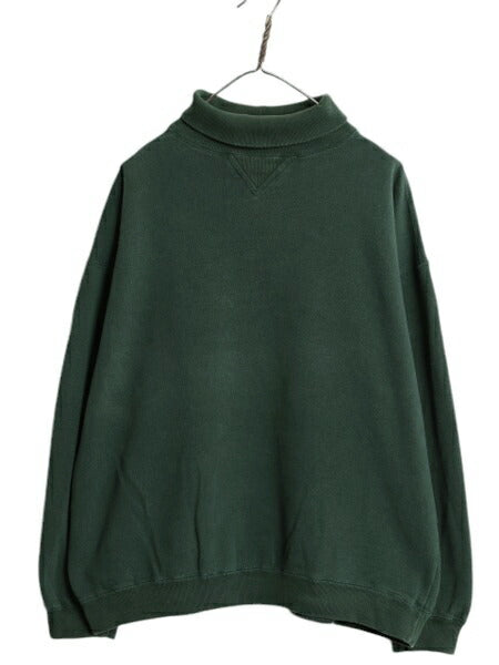 90s OLD GAP タートルネック 無地 スウェット メンズ レディース XL / 古着 90年代 オールド ギャップ 前V トレーナー ヘビーウエイト 緑