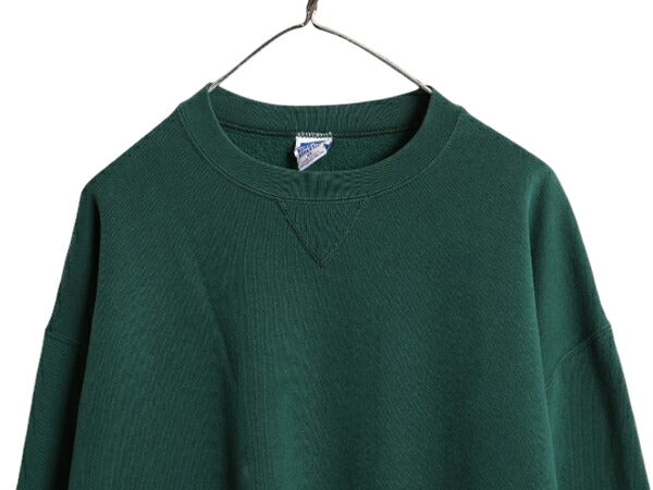 90s USA製 ラッセル 無地 スウェット メンズ レディース XL / 90年代 オールド RUSSELL トレーナー 前V 裏起毛 スエット クルーネック 緑