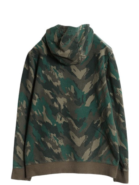 ノースフェイス 迷彩 総柄 ロゴ プリント スウェット フード パーカー キッズ L レディース XS 程/ 古着 The North Face 裏起毛 トレーナー