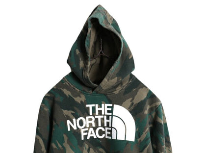 ノースフェイス 迷彩 総柄 ロゴ プリント スウェット フード パーカー キッズ L レディース XS 程/ 古着 The North Face 裏起毛 トレーナー