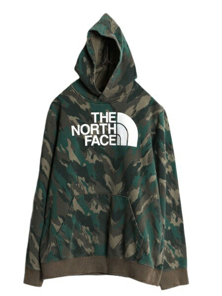 ノースフェイス 迷彩 総柄 ロゴ プリント スウェット フード パーカー キッズ L レディース XS 程/ 古着 The North Face 裏起毛 トレーナー