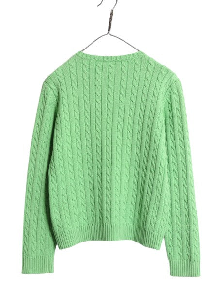00s LAUREN ラルフローレン コットン ケーブル ニット セーター レディース L 00年代 オールド ポロ 長袖ニット ワンポイント クルーネック