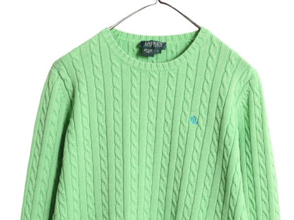 00s LAUREN ラルフローレン コットン ケーブル ニット セーター レディース L 00年代 オールド ポロ 長袖ニット ワンポイント クルーネック