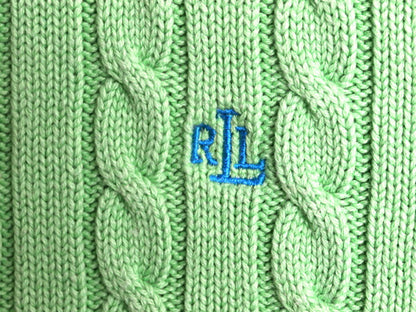 00s LAUREN ラルフローレン コットン ケーブル ニット セーター レディース L 00年代 オールド ポロ 長袖ニット ワンポイント クルーネック