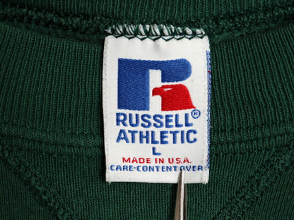 90s USA製 ラッセル 無地 スウェット メンズ レディース L / 90年代 オールド RUSSELL トレーナー 前V 裏起毛 スエット クルーネック 緑
