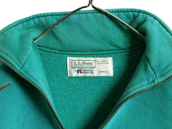 80s 90s USA製 エルエルビーン ラッセル 別注 ハーフジップ スウェット メンズ S 無地 ポケット付き LLBean RUSSELL 裏起毛 ハイネック 緑
