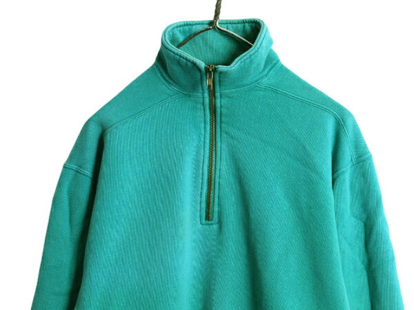 80s 90s USA製 エルエルビーン ラッセル 別注 ハーフジップ スウェット メンズ S 無地 ポケット付き LLBean RUSSELL 裏起毛 ハイネック 緑