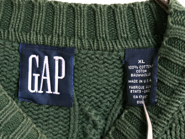 90s OLD GAP コットン ケーブル ニット セーター メンズ XL / オールド ギャップ ヘビーウェイト 無地 モックネック 大きいサイズ 旧タグ