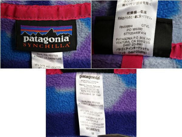 14年製 パタゴニア 総柄 ライトウェイト シンチラ スナップT レディース М / PATAGONIA フリース プルオーバー ジャケット マルチカラー