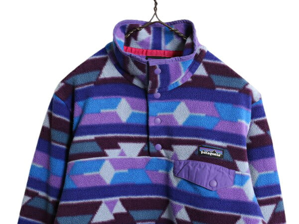 14年製 パタゴニア 総柄 ライトウェイト シンチラ スナップT レディース М / PATAGONIA フリース プルオーバー ジャケット マルチカラー